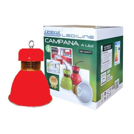 OMEGA CAMPANA LED COLORE ROSSO 50W 60LED 4500K 4000LM IP20 227,30X304,4