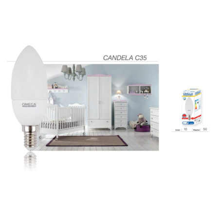 OMEGA CANDELA LED C35 6W 6000K 500LM E14 A+  LUCE FREDDA