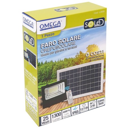 OMEGA FLOODLIGHT AD ENERGIA SOLARE 25W 1300LM 4000K IP65