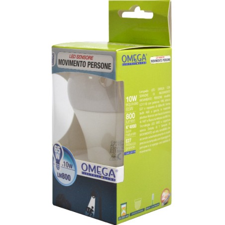 OMEGA GOCCIA A60 10W LED 4000K 800LM E27 A+ CON SENSORE DI MOVIMENTO