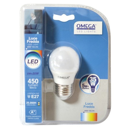 SFERA LED G45 5W ATTACCO GRANDE E27 6000K 450LM A+ XXX  LUCE FREDDA