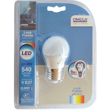 SFERA LED G45 6W ATTACCO GRANDE E27 6000K 480LM A+ LUCE FREDDA