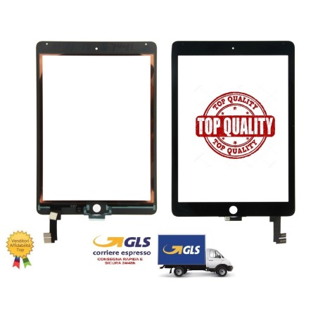 VETRO TOUCH APPLE IPAD AIR 2 / IPAD 6 A1566,A1567 NERO 821-2693-02 NO TASTO NO BIADESIVO