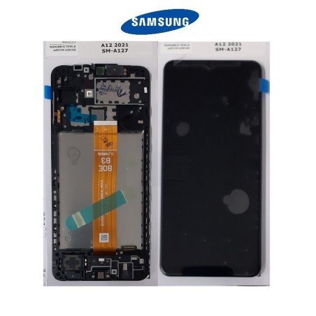 DISPLAY LCD ORIGINALE SAMSUNG A12S 2021 SM-A127 NERO + FRAME - FLAT ARANCIONE